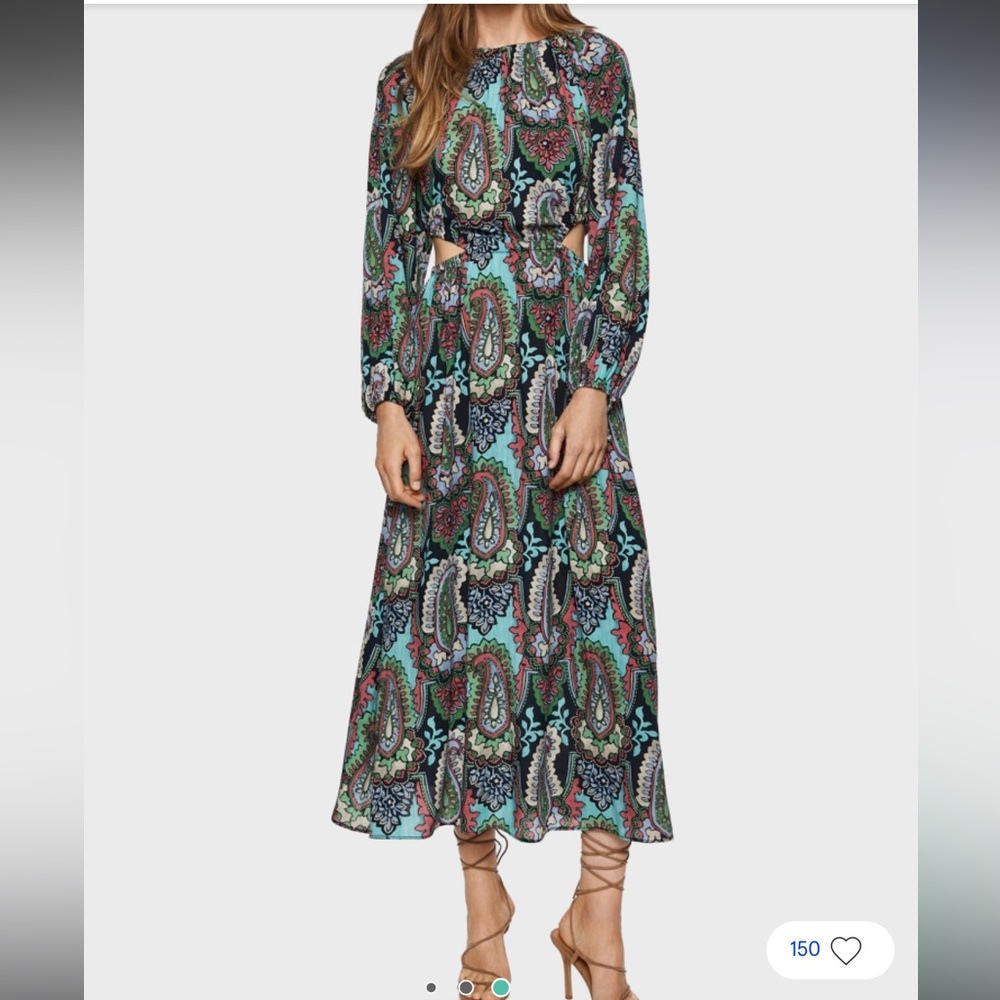 MANGO PAISLEY PRINT LONG SLEEVE CUT OUT DRESS SIZE M